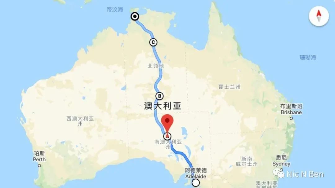纵贯澳洲大陆中心，3065KM,87号公路，Adelaide to Darwin